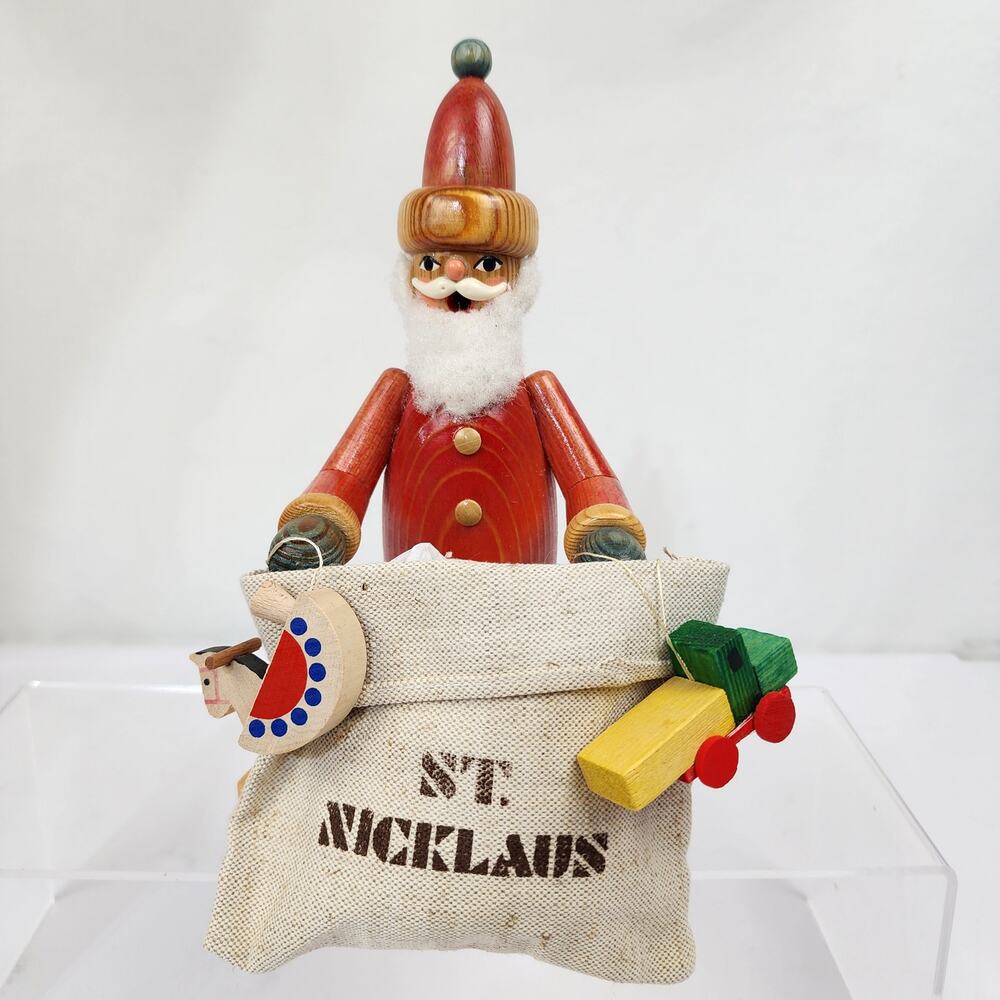 Erzgebirge Christmas 8.5" German Smoker St. Nicklaus w Toy Sack & Toys Excellent